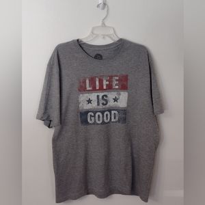 Men’s Red, White and Blue on Gray “Life Is Good” Crusher T Shirt